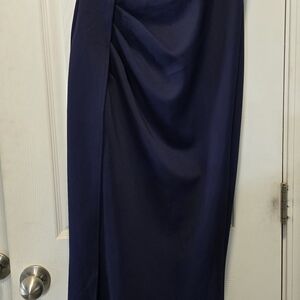 Elegant One-Shoulder Navy Draped Evening Gown